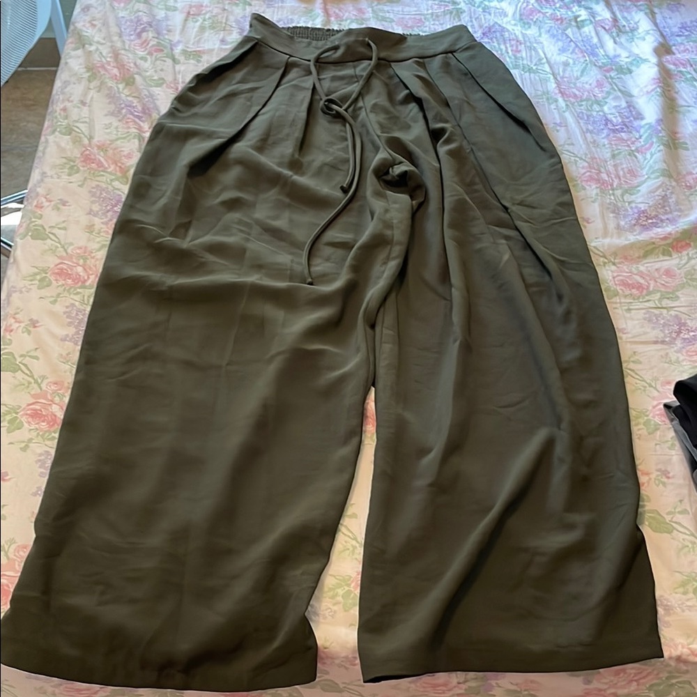 Olive Green Wide-Leg Pants